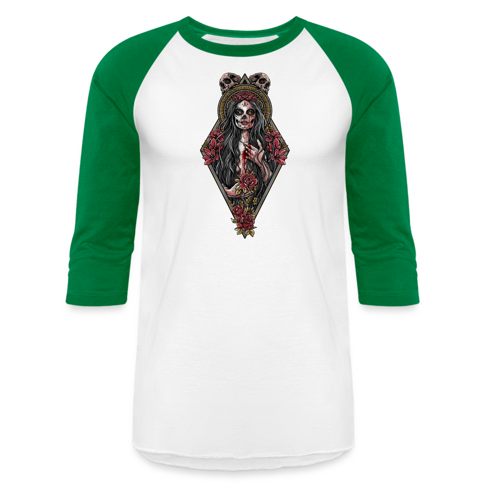 La Llorona (Color) - Unisex Baseball T-Shirt - white/kelly green